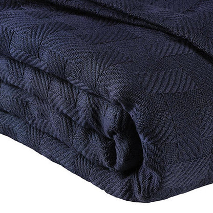 Queen Navy Blue Geometric Cotton Basketweave Blanket