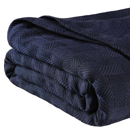 Queen Navy Blue Geometric Cotton Basketweave Blanket