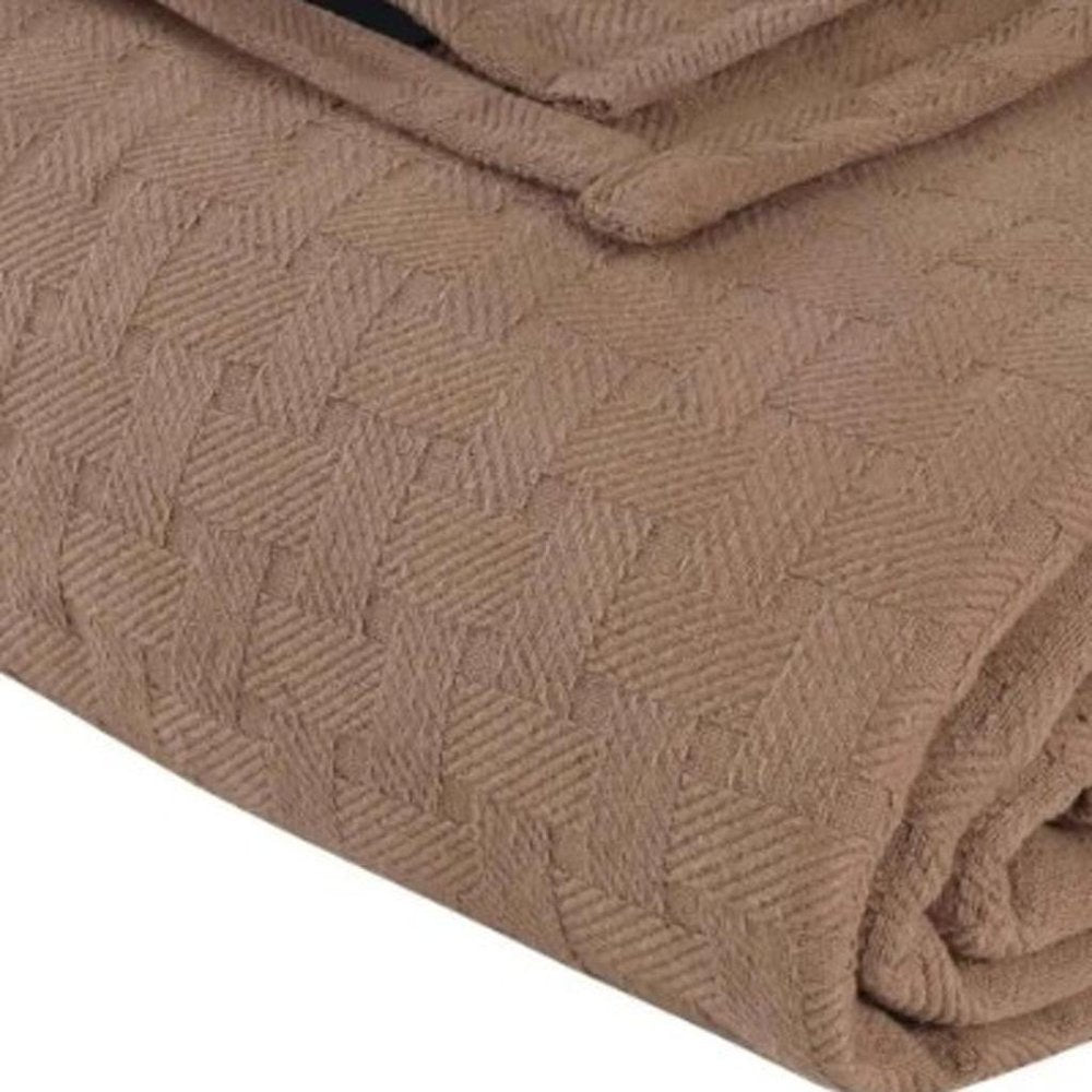 Queen Taupe Cotton Plain Weave Geometric Blanket