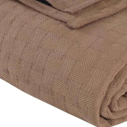 Queen Taupe Cotton Plain Weave Geometric Blanket