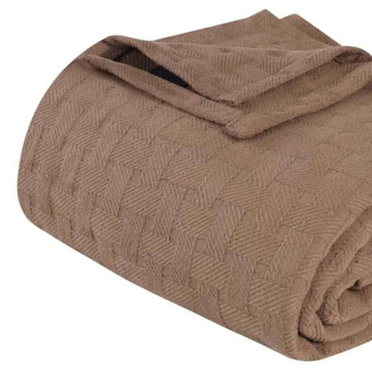 Queen Taupe Cotton Plain Weave Geometric Blanket
