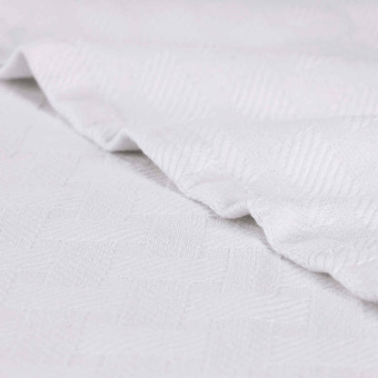 Queen White Cotton Basketweave Geometric Blanket