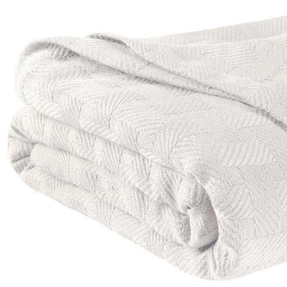 Queen White Cotton Basketweave Geometric Blanket