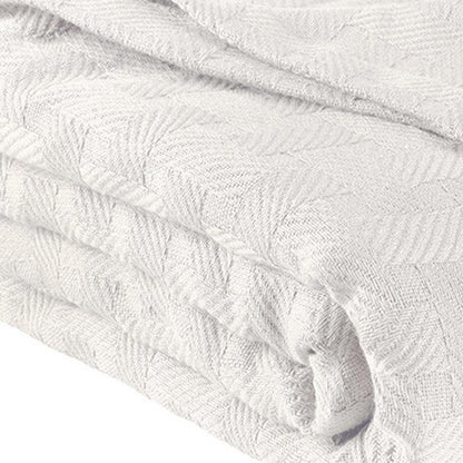 Queen White Cotton Basketweave Geometric Blanket