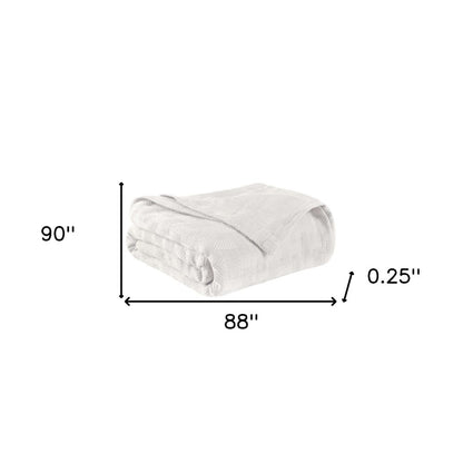 Queen White Cotton Basketweave Geometric Blanket