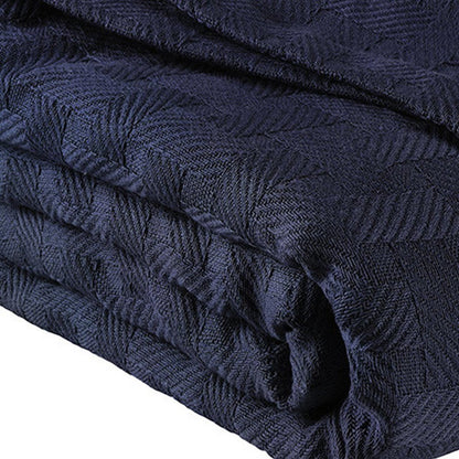King Navy Blue Cotton Basketweave Geometric Blanket