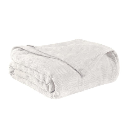 King White Cotton Basketweave Geometric Blanket