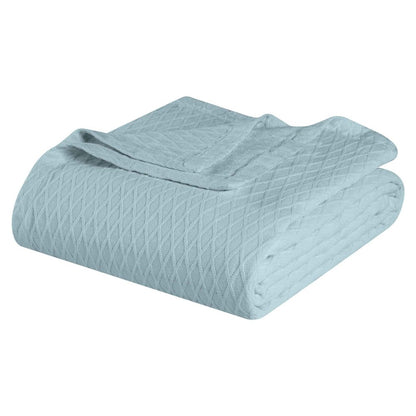 California King Aqua Cotton Plain Weave Geometric Blanket