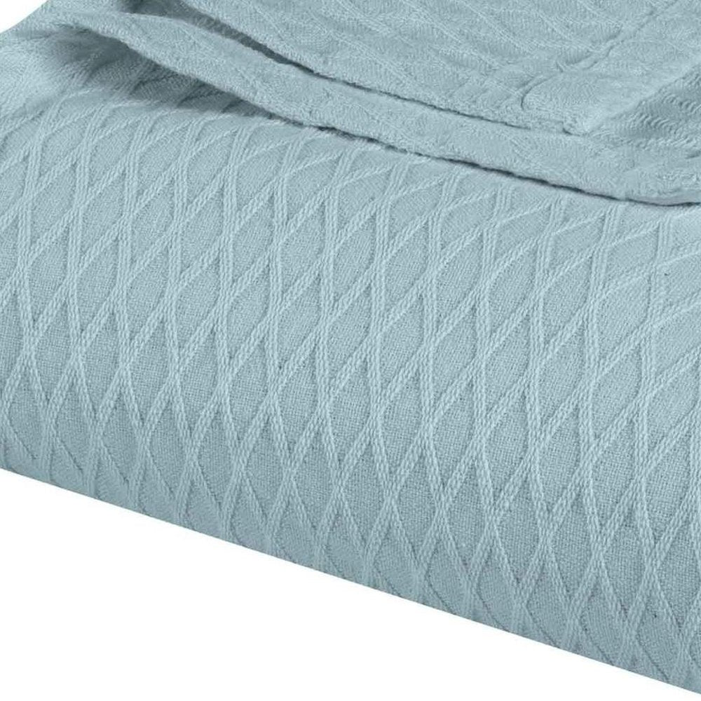 California King Aqua Cotton Plain Weave Geometric Blanket