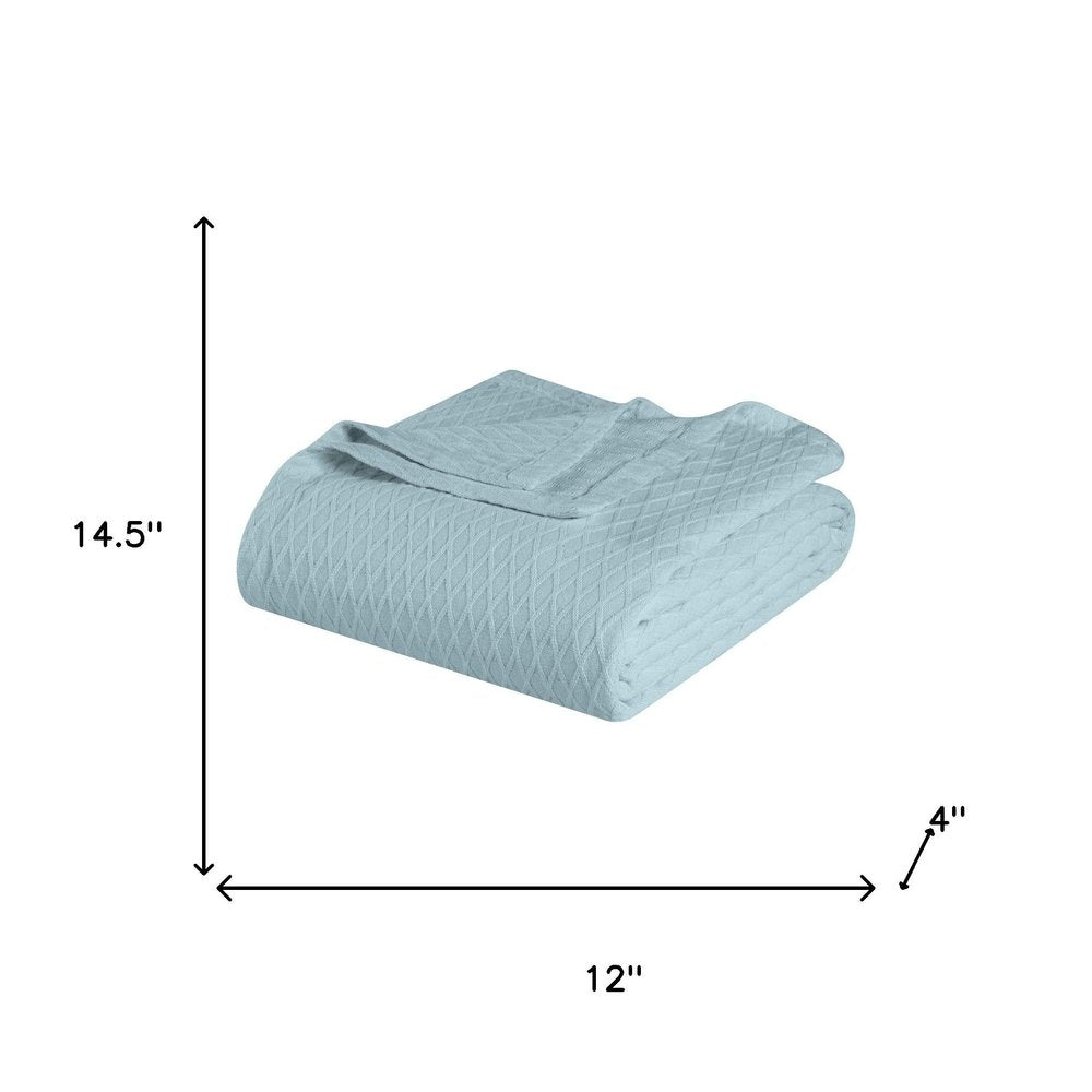 California King Aqua Cotton Plain Weave Geometric Blanket
