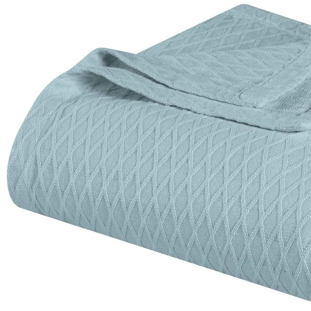 California King Aqua Cotton Plain Weave Geometric Blanket