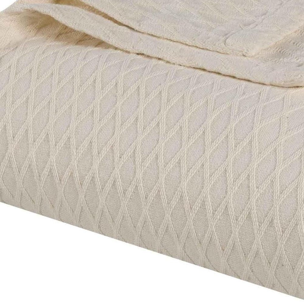 Queen Ivory Cotton Plain Weave Geometric Blanket
