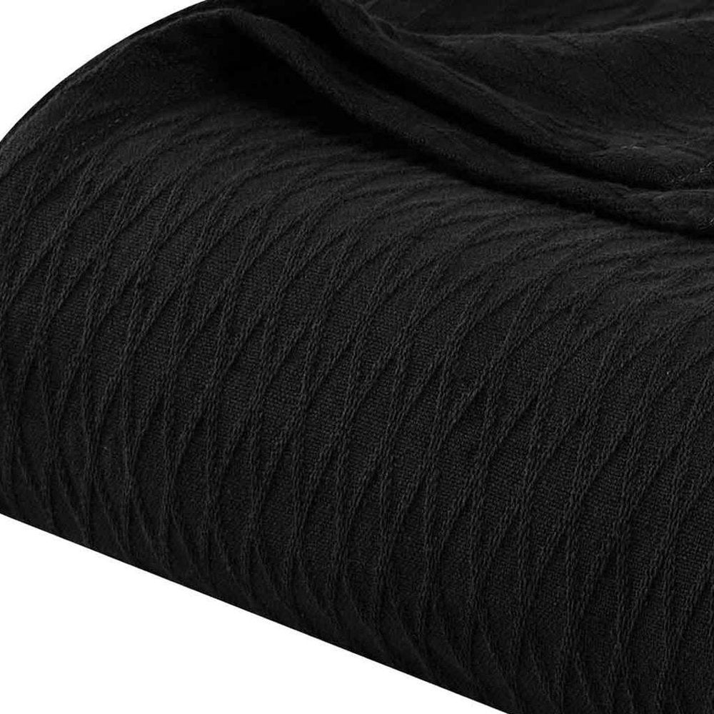 King Black Cotton Plain Weave Geometric Blanket