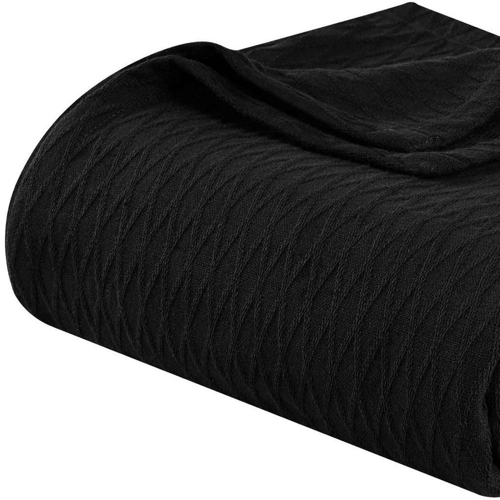 King Black Cotton Plain Weave Geometric Blanket
