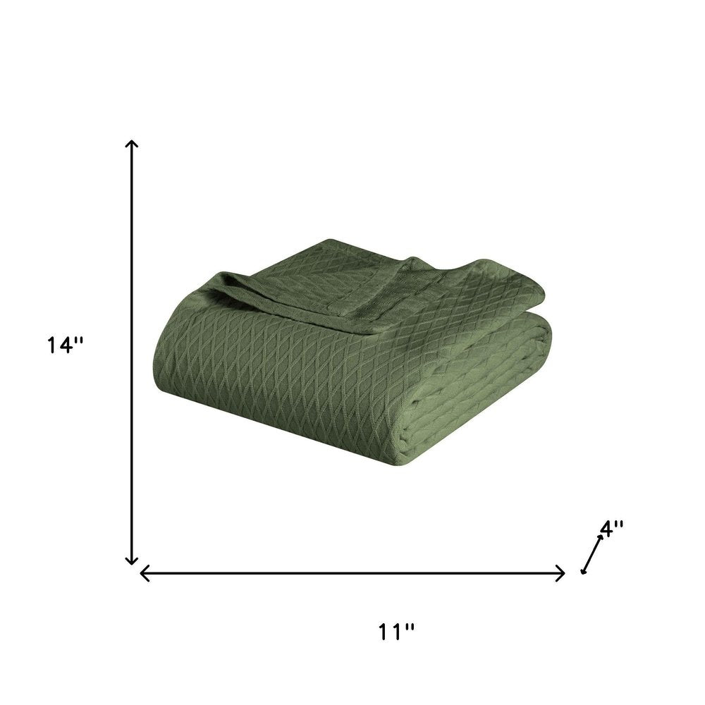 King Forest Green Cotton Plain Weave Geometric Blanket