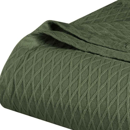 King Forest Green Cotton Plain Weave Geometric Blanket