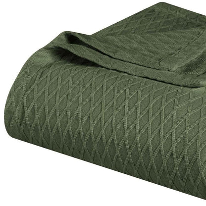 King Forest Green Cotton Plain Weave Geometric Blanket