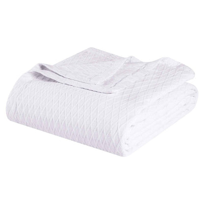 King White Cotton Plain Weave Geometric Blanket