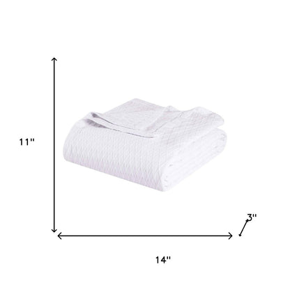 Twin White Cotton Plain Weave Geometric Blanket