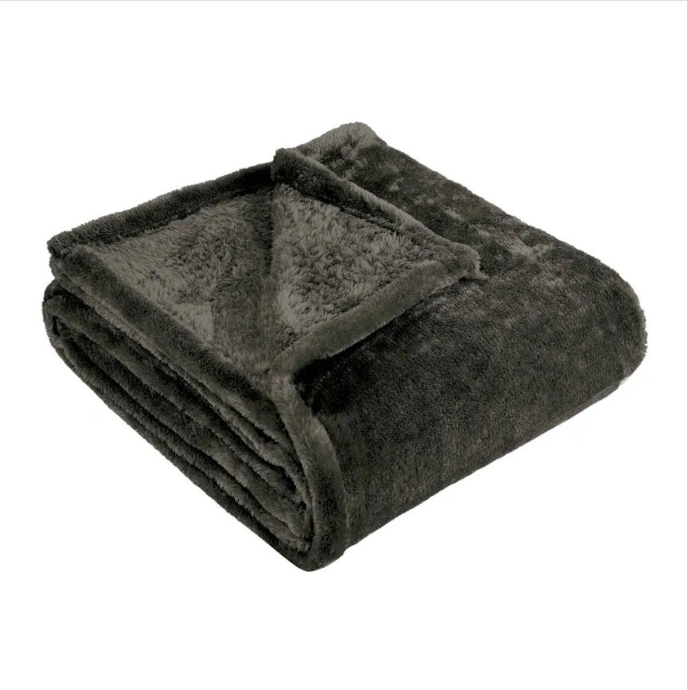 Queen Charcoal Fleece Plain Weave Plush Blanket