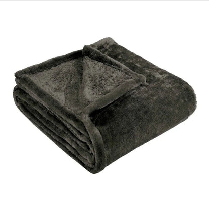 Queen Charcoal Fleece Plain Weave Plush Blanket