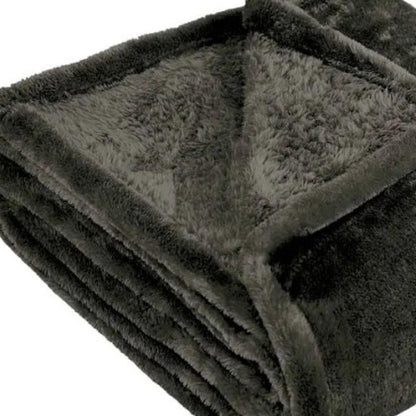 Queen Charcoal Fleece Plain Weave Plush Blanket