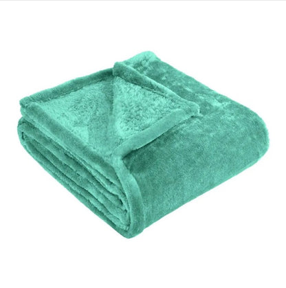 Queen Turquoise Fleece Plain Weave Plush Blanket