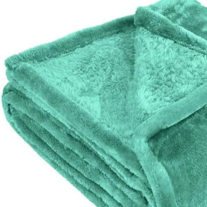 Queen Turquoise Fleece Plain Weave Plush Blanket