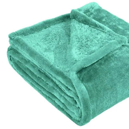 Queen Turquoise Fleece Plain Weave Plush Blanket