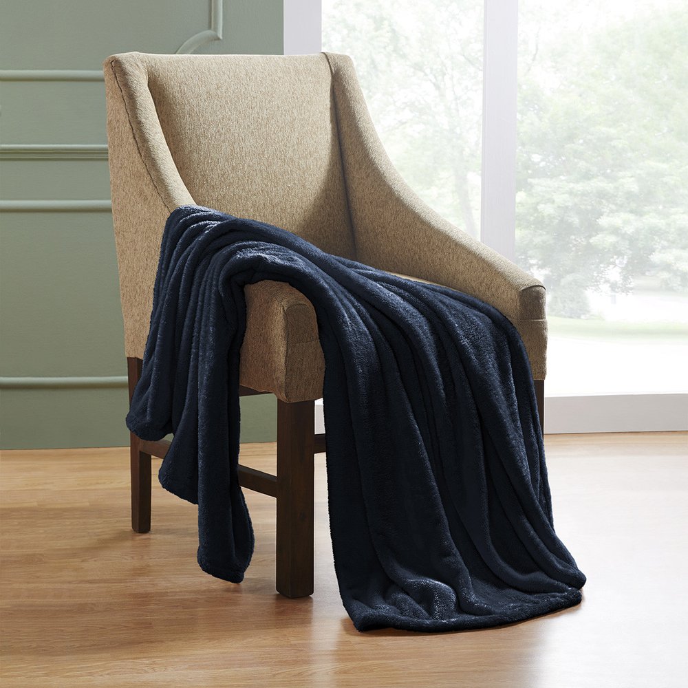 14" X 15" Navy Blue Fleece Knitted Plush Throw Blanket
