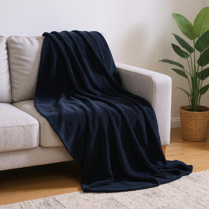 14" X 15" Navy Blue Fleece Knitted Plush Throw Blanket