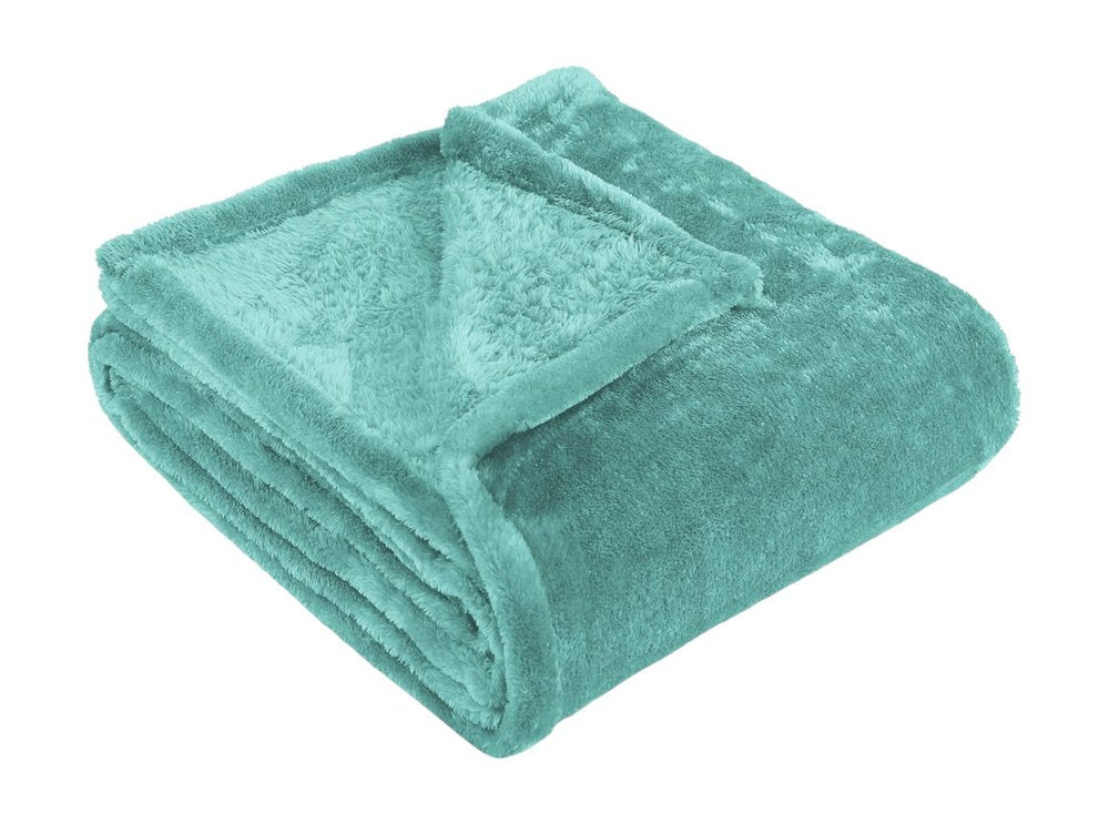 14" X 15" Turquoise Fleece Knitted Plush Throw Blanket