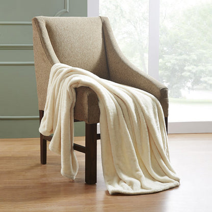 Twin Ivory Fleece Knitted Plush Blanket