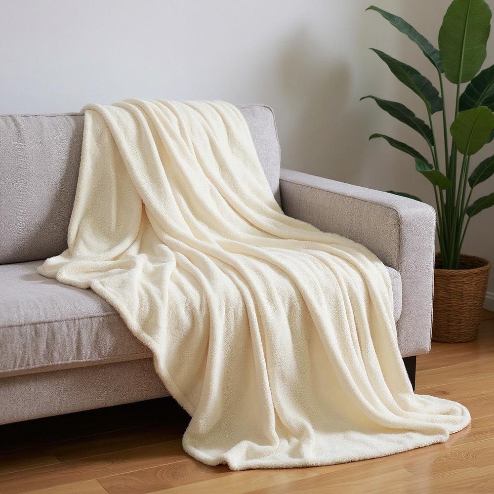 Twin Ivory Fleece Knitted Plush Blanket