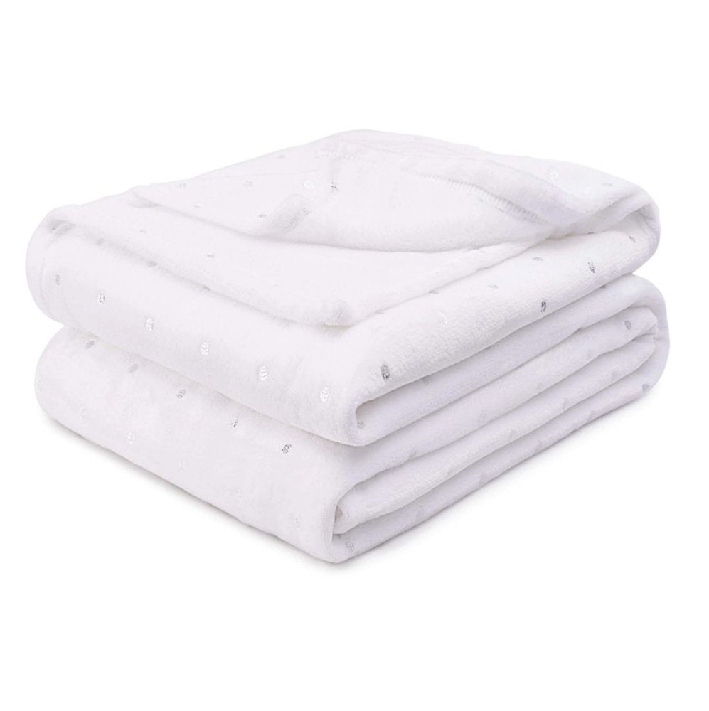 12" X 10" White Microfiber Plain Weave Polka Dots Throw Blanket