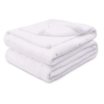 12" X 10" White Microfiber Plain Weave Polka Dots Throw Blanket