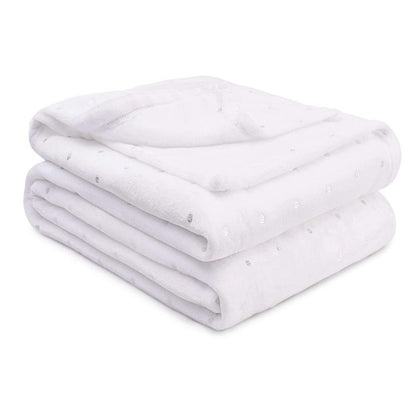 12" X 10" White Microfiber Plain Weave Polka Dots Throw Blanket