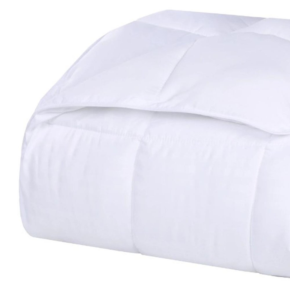 Queen White Cotton Plain Weave Striped Blanket