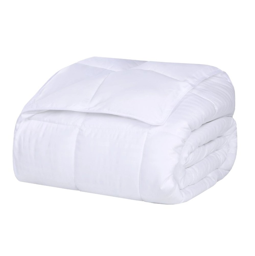 Twin White Cotton Plain Weave Striped Blanket