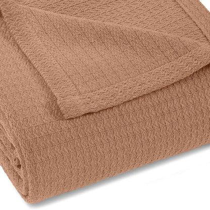 Queen Camel Cotton Waffle Weave Blanket