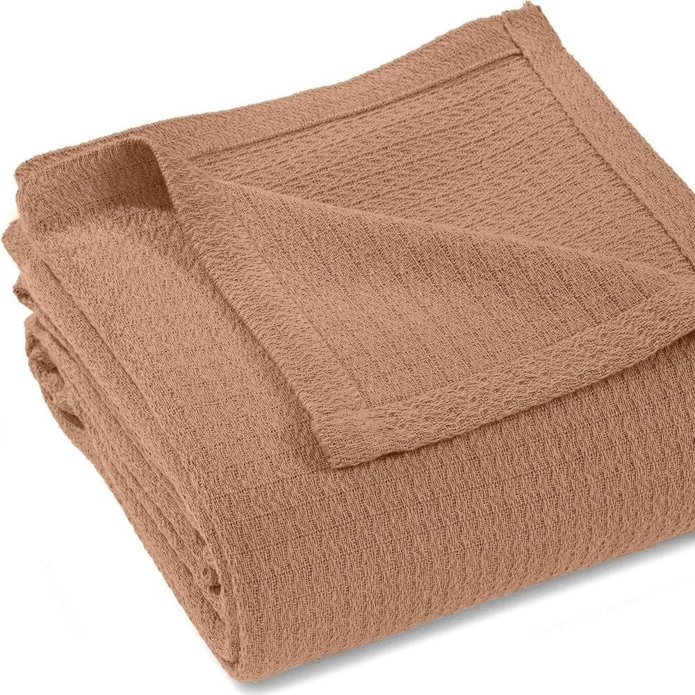 Queen Camel Cotton Waffle Weave Blanket