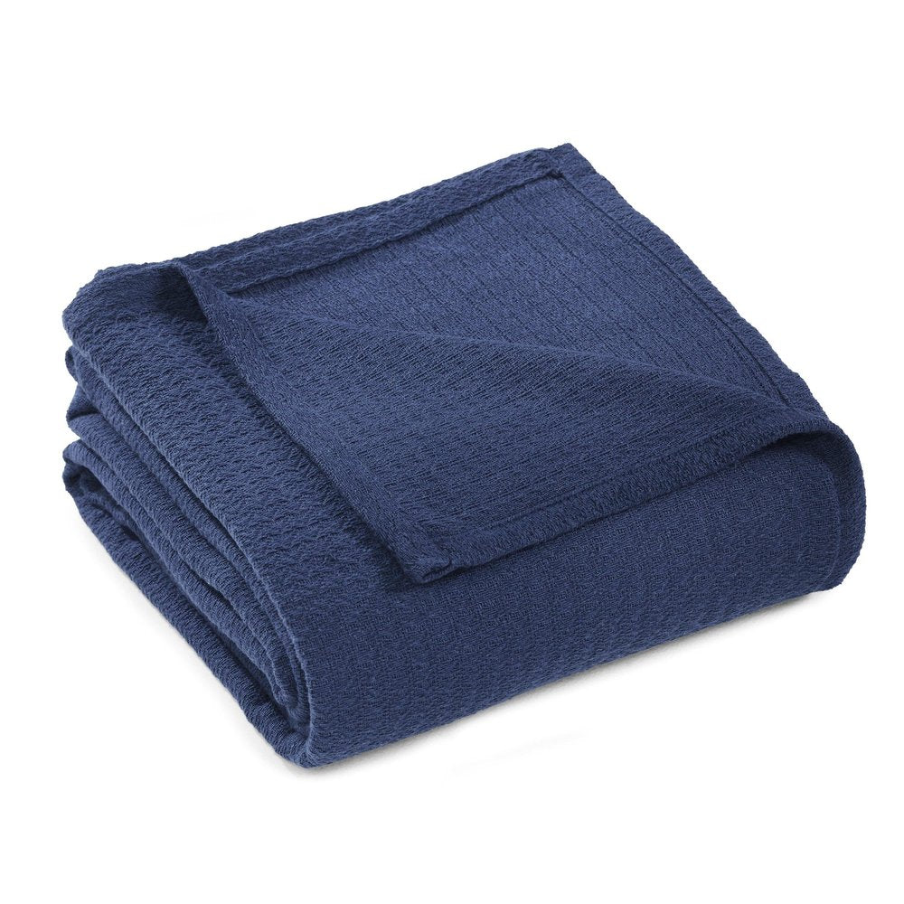 Queen Navy Blue Cotton Waffle Weave Blanket