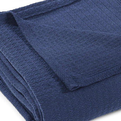 Queen Navy Blue Cotton Waffle Weave Blanket