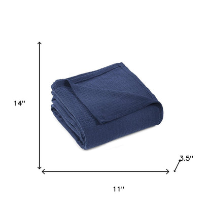 Queen Navy Blue Cotton Waffle Weave Blanket