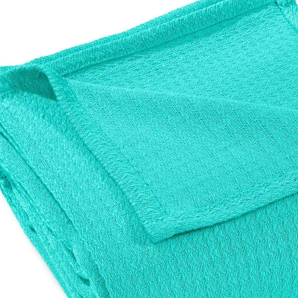 Queen Turquoise Cotton Waffle Weave Blanket