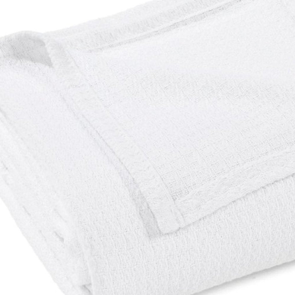 Queen White Cotton Waffle Weave Blanket