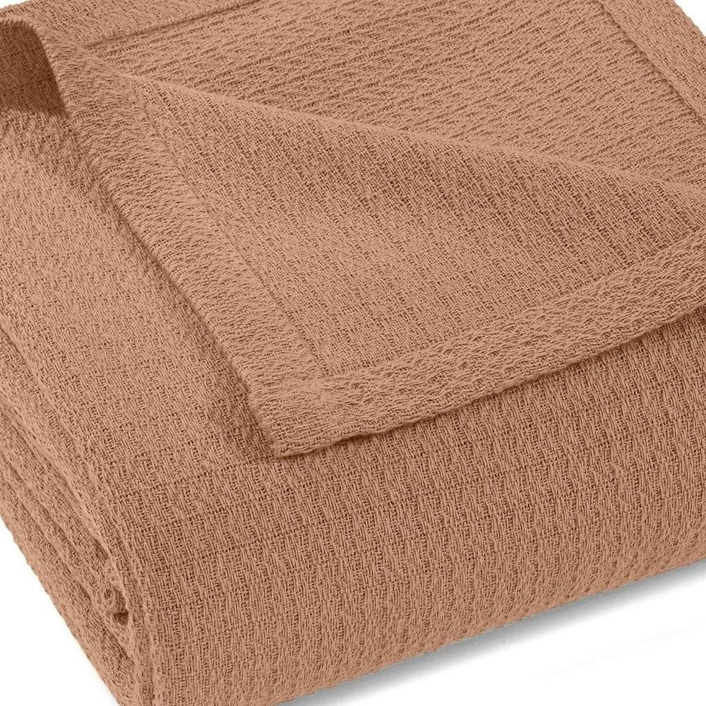 King Camel Cotton Waffle Weave Blanket