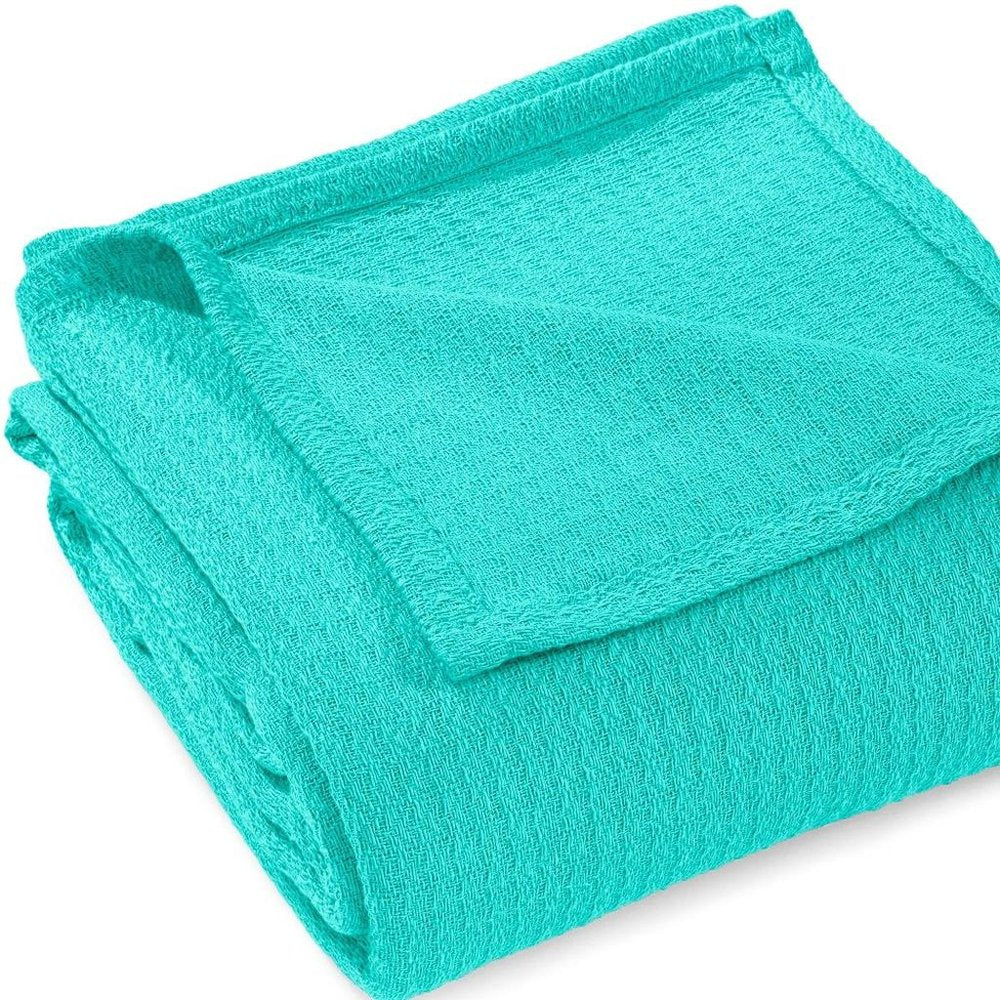 King Turquoise Cotton Waffle Weave Blanket