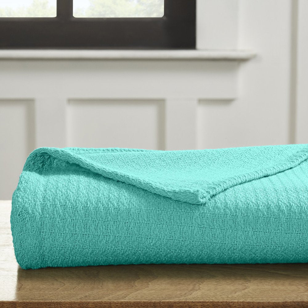 King Turquoise Cotton Waffle Weave Blanket