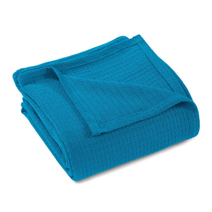 Twin Azure Cotton Waffle Weave Blanket